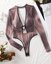 Hollow Mesh Long Sleeve Bodysuits